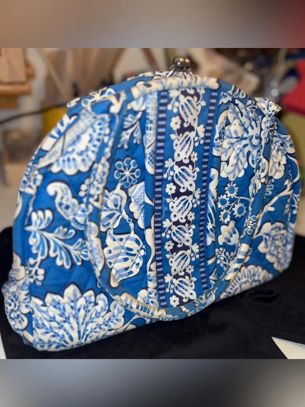 Vera Bradley Blue and White Quilted Floral Clasp Purse